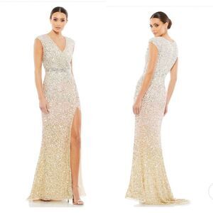 Mac Duggal Sz 8 Ombre Sequined Maxi Fishtail Evening Gown Dress Bridal Prom NWT